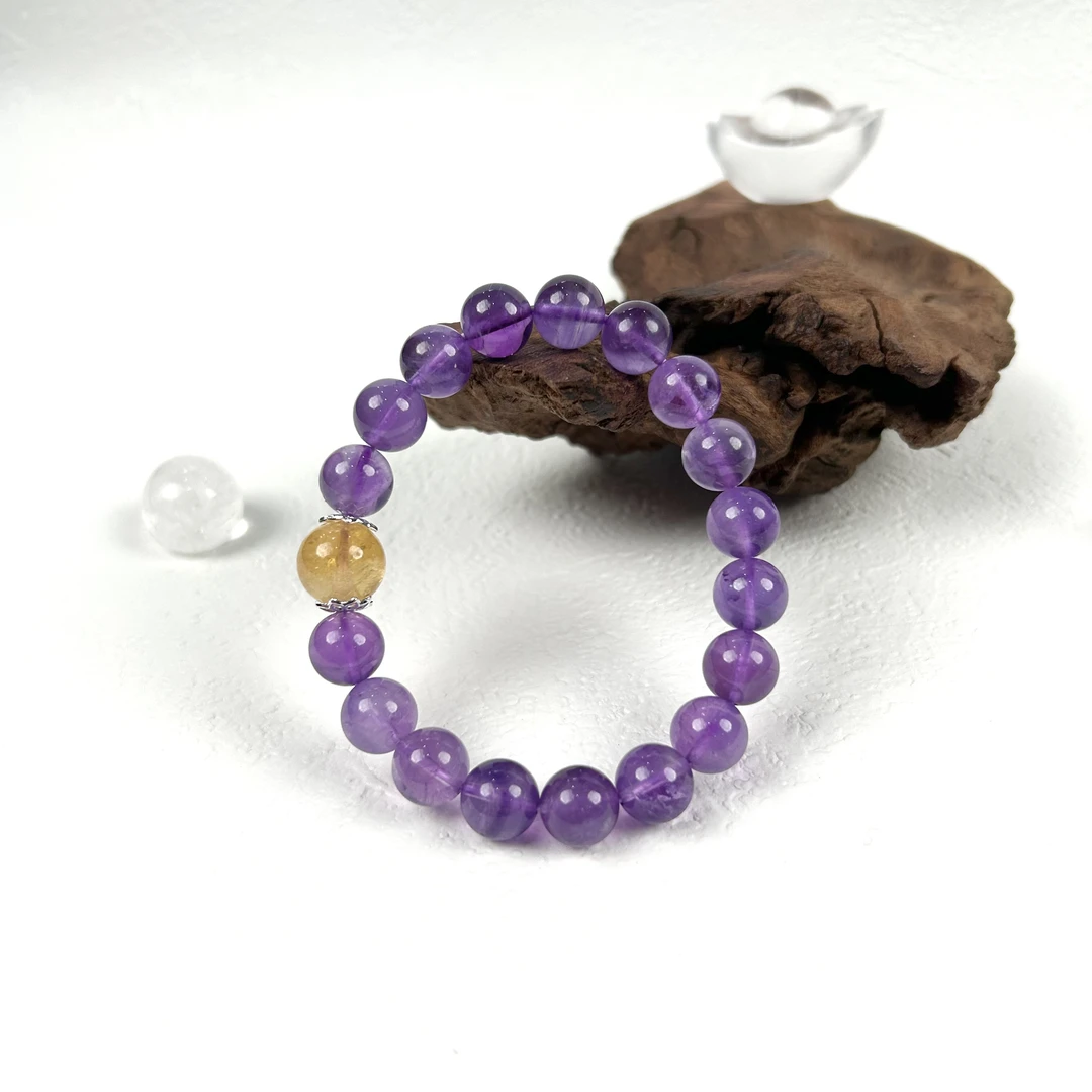 『紫气东来』天然紫水晶黄阿赛手串，吸米，学·业Y105多样性随机发