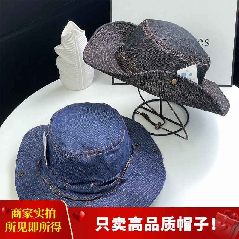 新款高品质凹造型适合拍照的帽子西部牛仔渔夫帽子女鱼卷边盆帽男