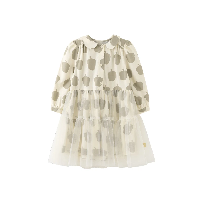 【商场同款】papa爬爬春秋季新款女童连衣裙纯棉长裙网纱外出洋气