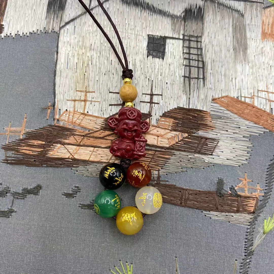 含辰砂工艺品高含量朱砂紫金砂设计款五路财神爆款小财神手机挂