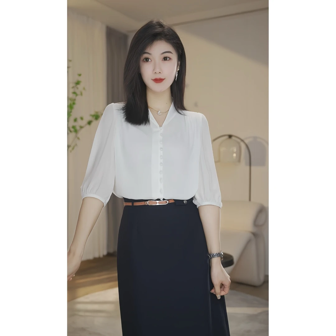 【曼贝宠粉节】B37-8492432白色2025夏季新款衬衫