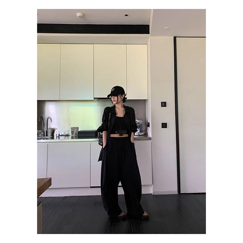 2025秋季新款修身显瘦气质时尚高级设计感薄款上衣宽松直筒长裤女