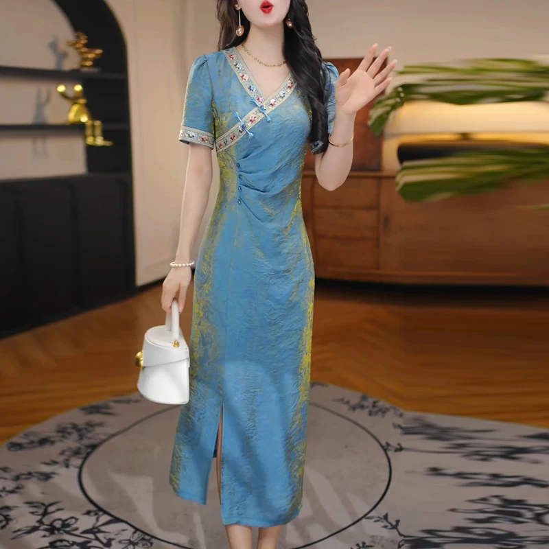 高端奢华气质旗袍连衣裙2025夏季新款妈妈洋气减龄流行爆款中长裙