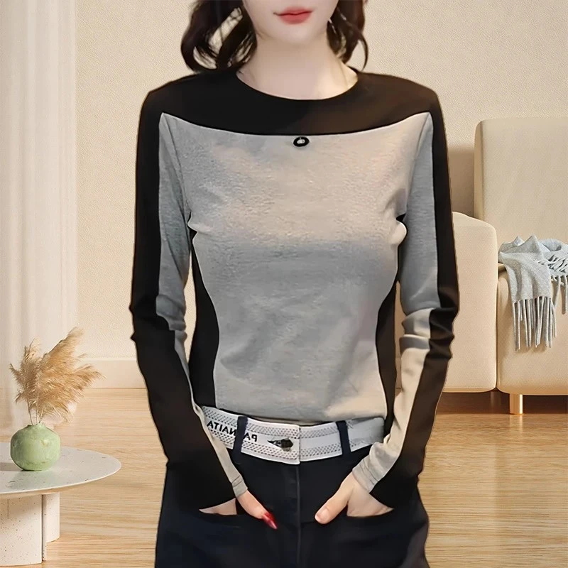 洋气时尚百搭显瘦拼接设计感打底衫内搭修身T恤秋季时髦高级感拼