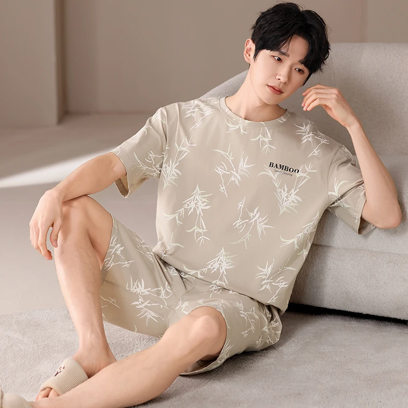 YIHAN-夏季新款短袖睡衣男凉感莫代尔薄款高级休闲透气家居服套装