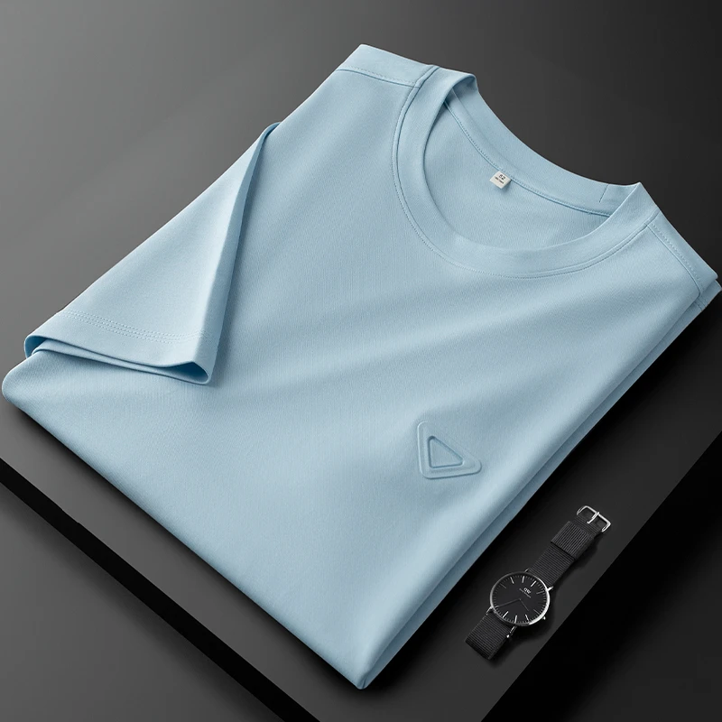 新款莫代尔圆领纯色t恤男短袖修身简约薄款速干半袖男士夏季薄款