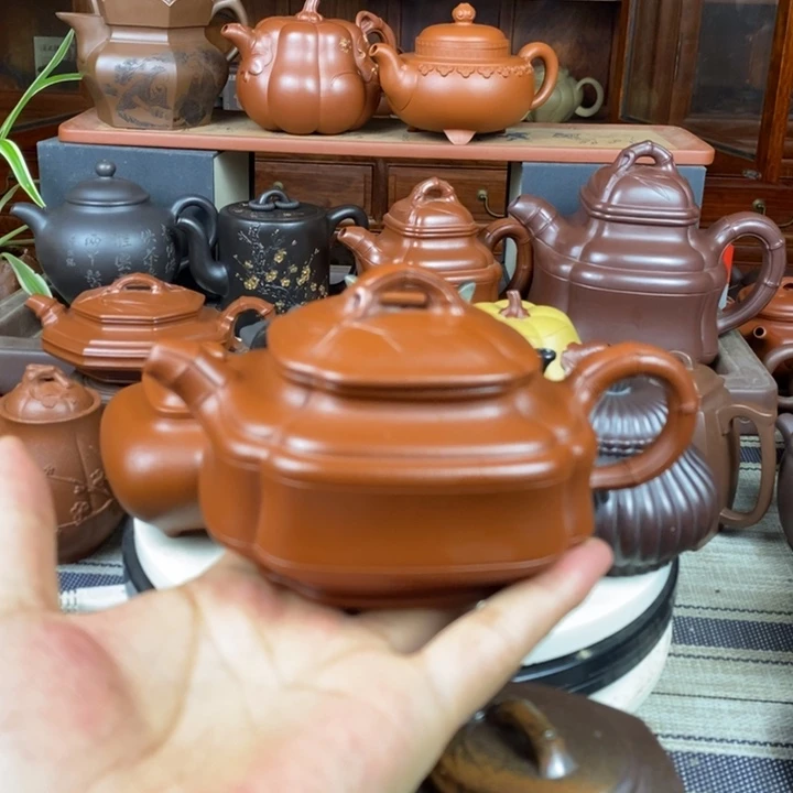 茶壶紫砂四方竹鼓330cc原矿赵庄朱泥特价
