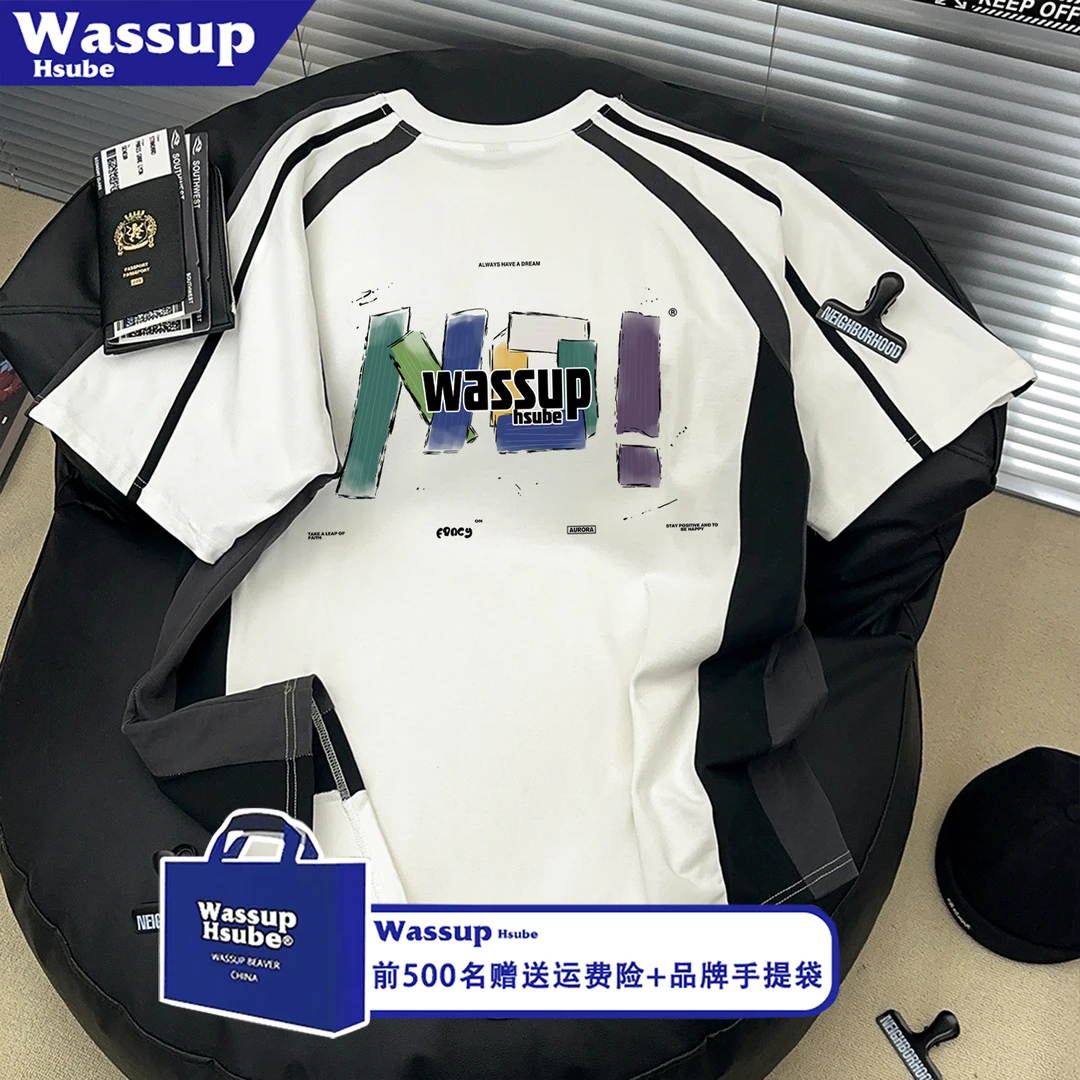 WASSUP HSUBE美式创意涂鸦字母印花短袖T恤男女ins风设计感宽半袖
