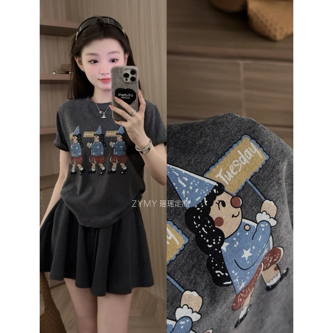 【小旗手】版型很好的设计感百搭显瘦喷图设计减龄正肩T恤短袖上衣