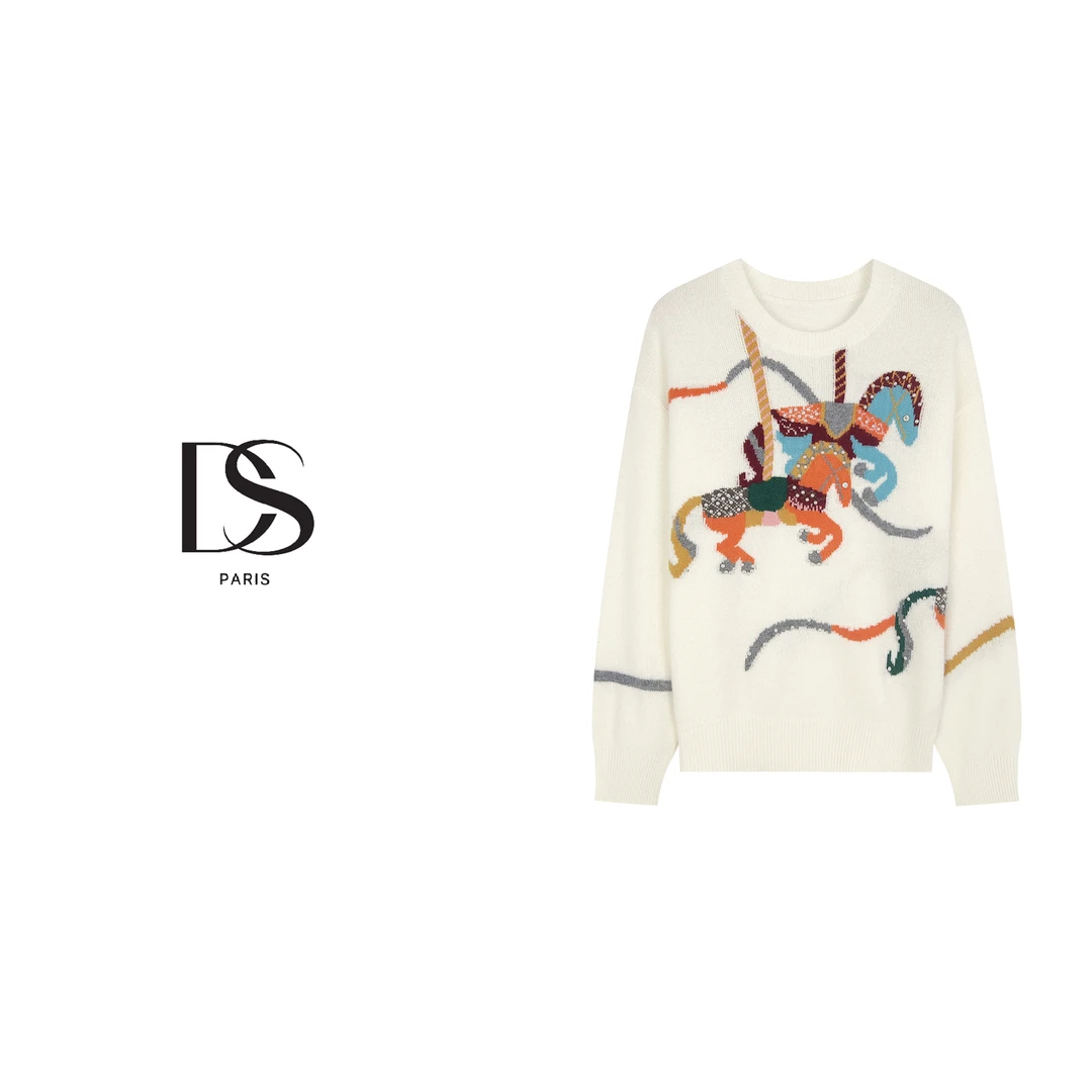 2025秋冬季新款C67羊绒设计师时尚潮流百搭米白色毛针织衫6429H