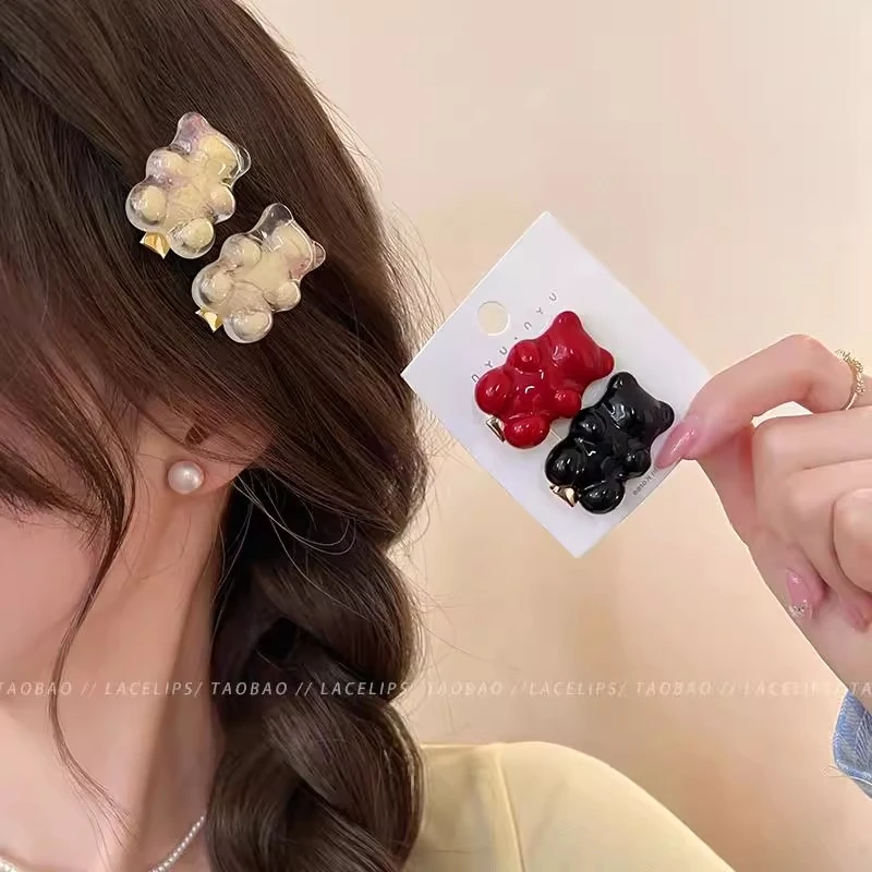 韩国果汁熊一对刘海夹子头饰发夹女新款高端侧边鸭可爱发饰春