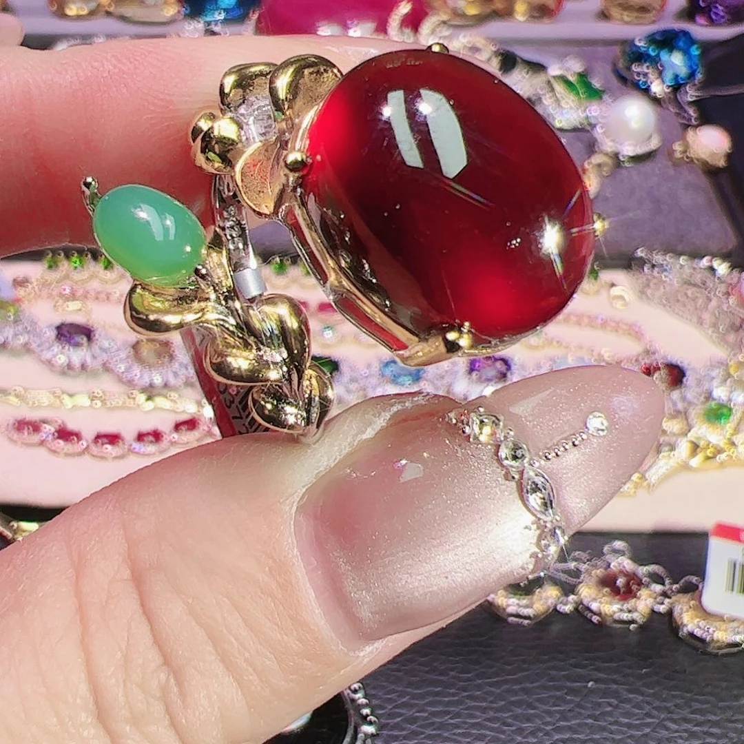 石榴石（芬达石）戒指银S925镶嵌依***雪