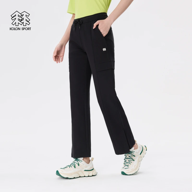 KOLON SPORT可隆女士混纺针织裤直筒阔腿工装裤松紧腰户外休闲裤