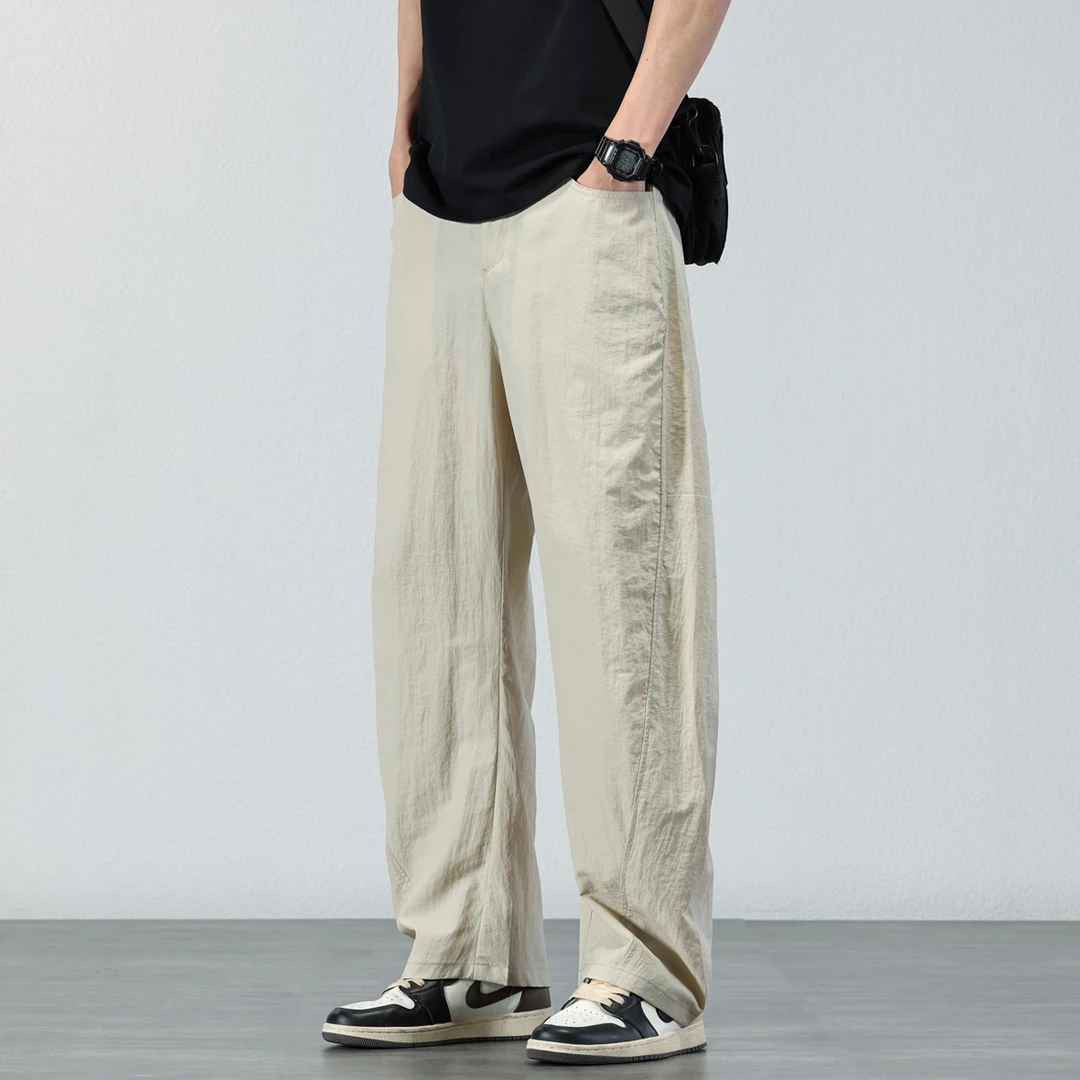 号志HAOZHI宽松阔腿弯刀裤男2025春夏垂感简约速干透气休闲裤男士