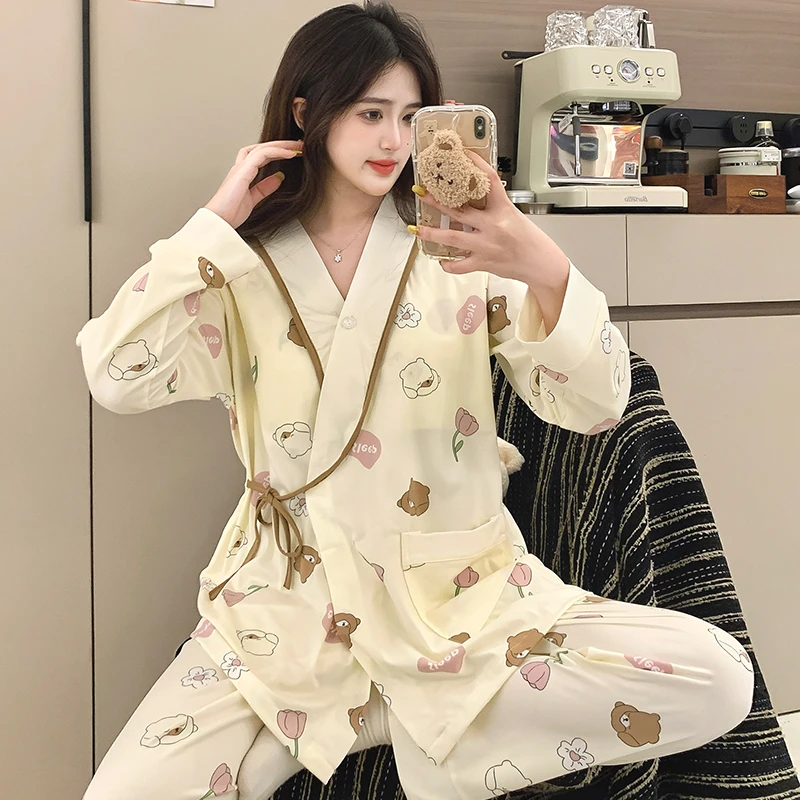 【露莉里里专属-95棉A类带胸垫】春季孕妇睡衣产后产妇哺乳衣月子服