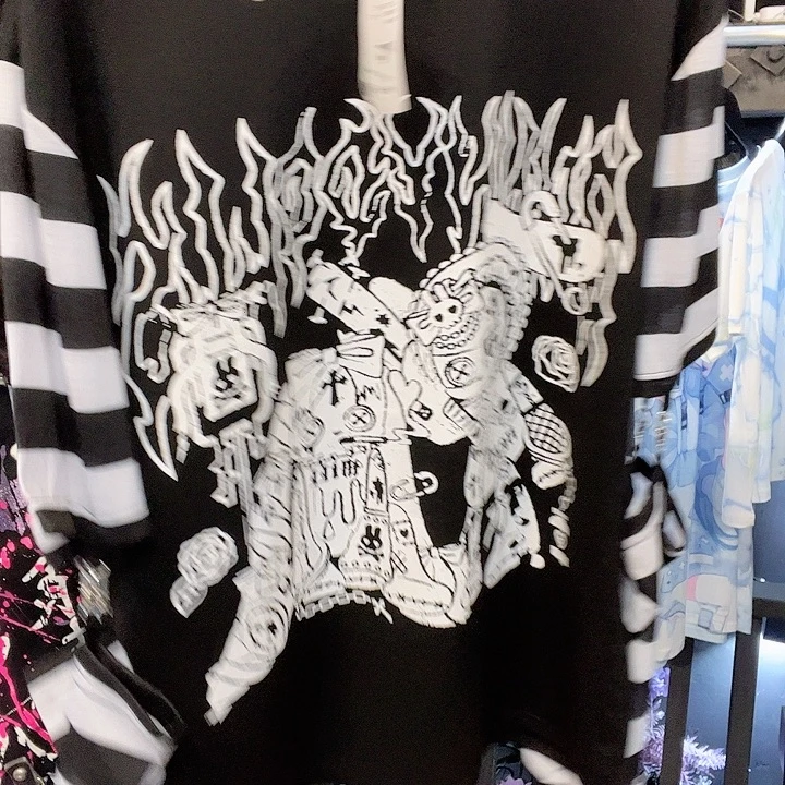 acdc条纹接袖长袖上衣