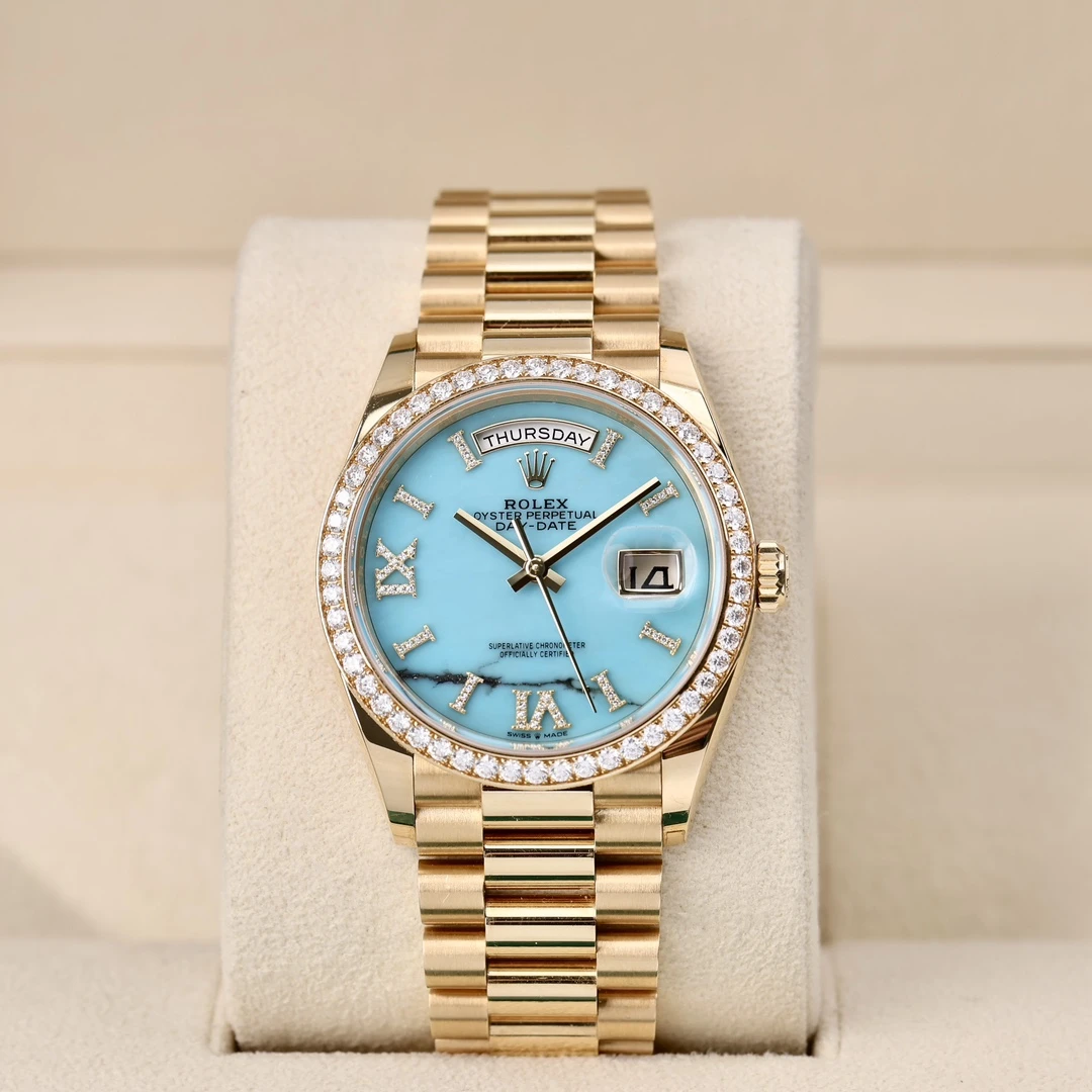 95新 Rolex/劳力士 128348绿松石 钻圈钻刻 36mm 2024年5月保卡