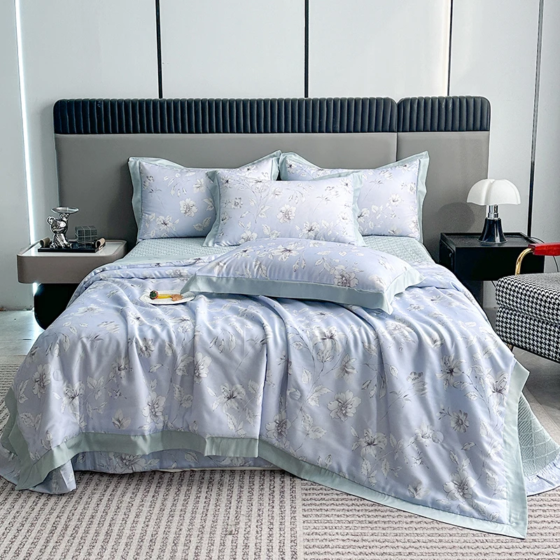 天丝夏凉被四件套床盖款夏凉空调被4件套夏季可机洗丝滑凉感夏被