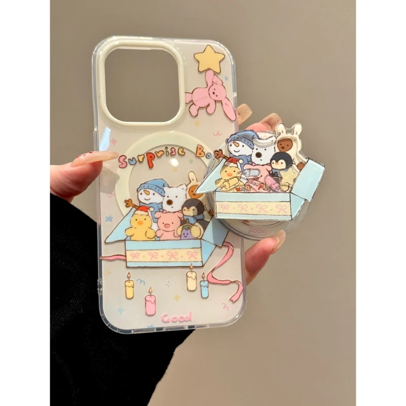 适用苹果iphone16promax摇摇15pro磁吸支架14pro可爱13ins手机壳