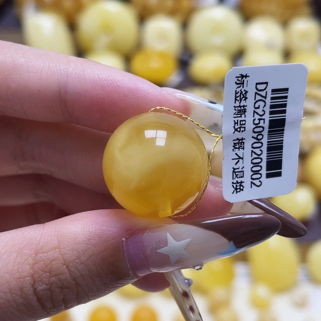 琥珀未镶嵌裸石18.7mm黄蜜圆珠