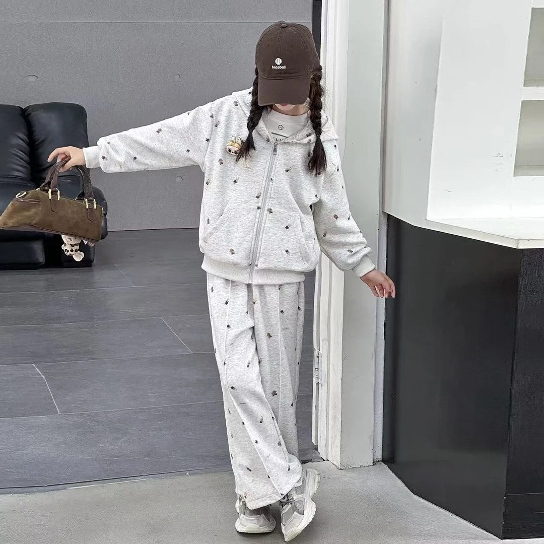 女童2025秋季新款韩版洋气印花卡通玩偶休闲两件套A类套装时尚