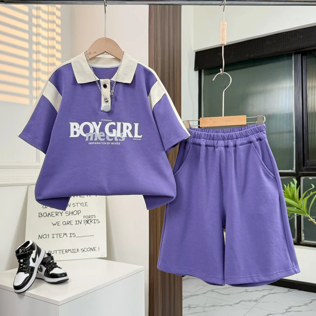 【夏季新款】男女宝儿童polo领短袖短裤套装潮流两件套时尚