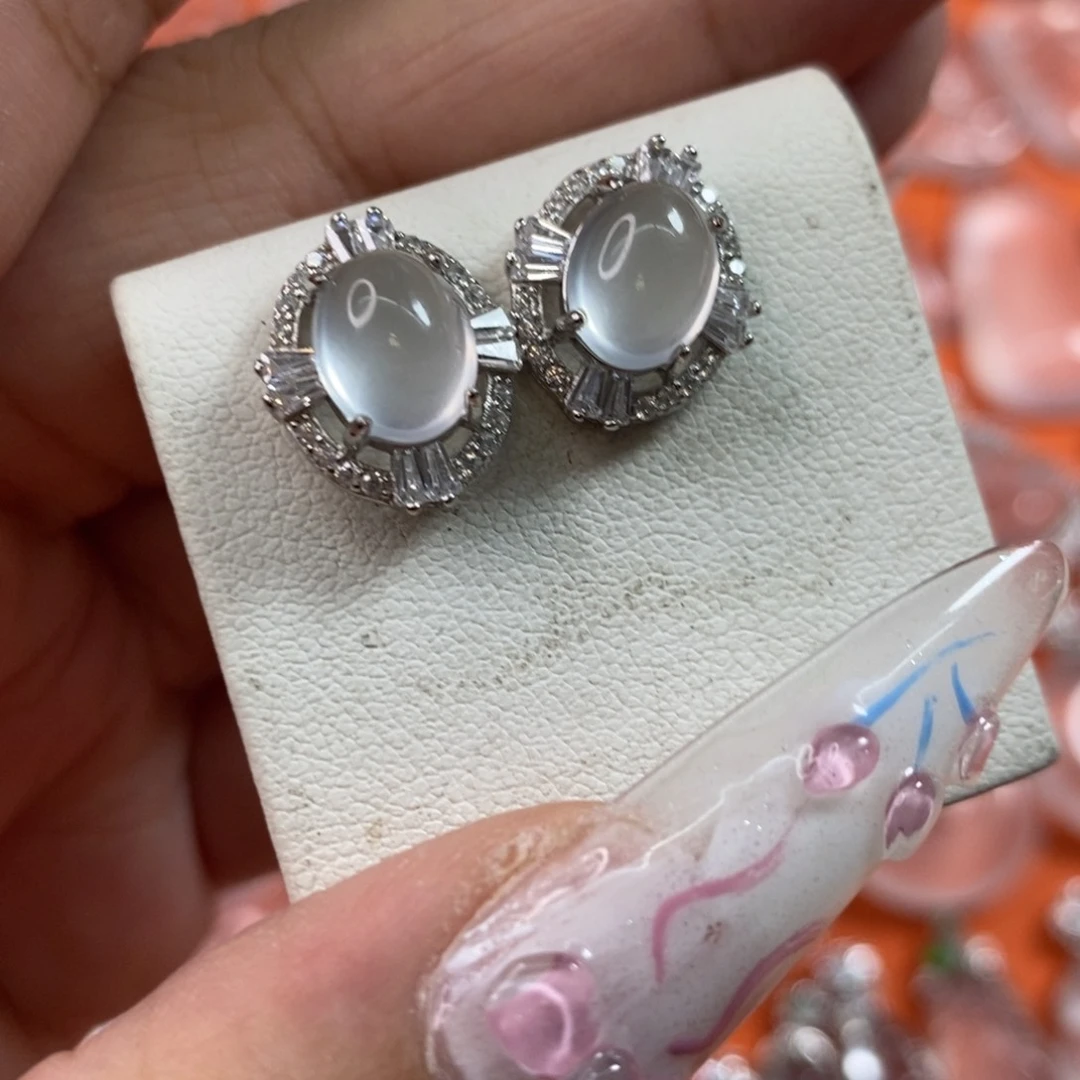 石英质玉耳饰银S925镶嵌?**?