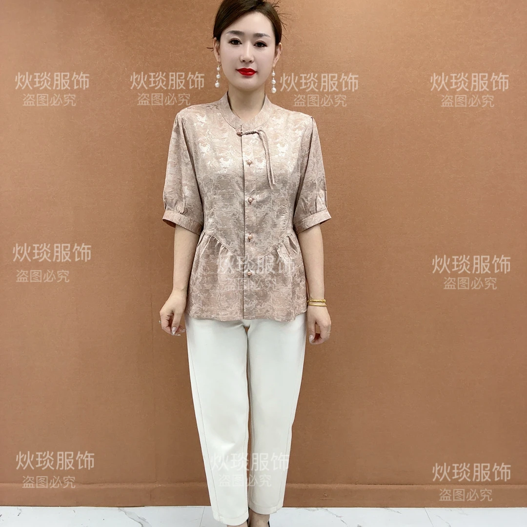 新中式妈妈端庄大气小衫2025夏季新款气质衬衫中老年女夏上衣