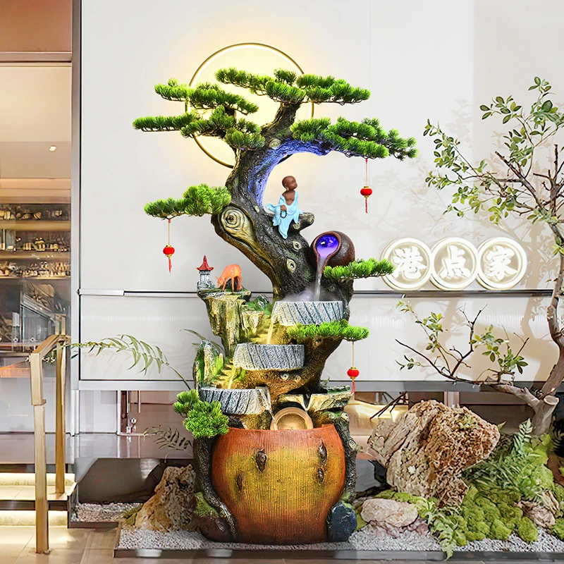 新中式禅意流水摆件循环水落地客厅开业乔迁玄关电视柜装饰景观