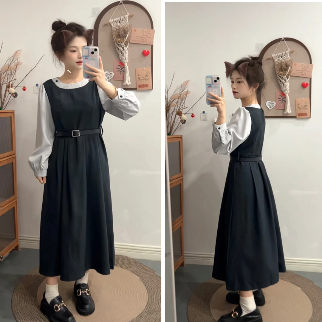 小个子定制气质显高假两件连衣裙8901