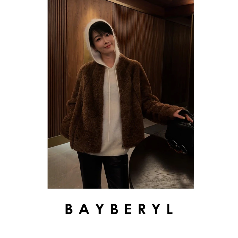 BAYBERYL老贝金字塔*拼接线立领干练时尚一体皮衣PY5I1349-10/10