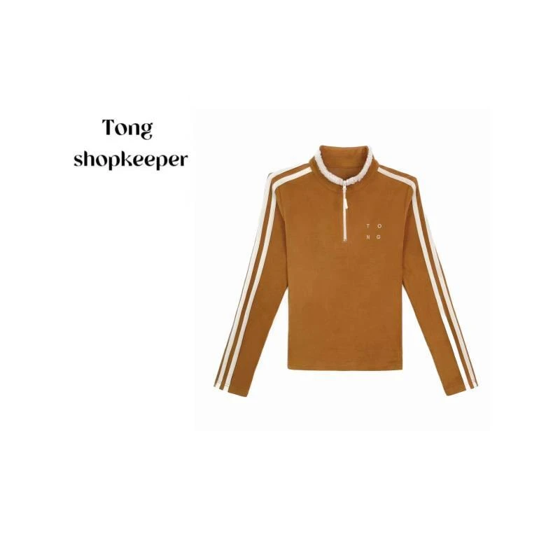 QJ/彤掌柜1682854 秋冬定制绵羊毛厚实羔毛条纹立领时尚字母上衣