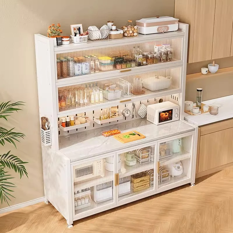 餐边柜岩板厨房落地置物架多层餐边柜微波炉多功能储物收纳柜子
