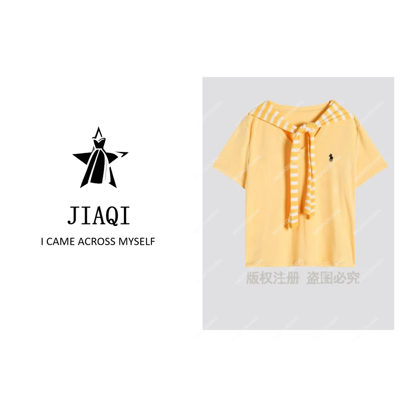 【佳琪高奢】简约舒适圆领披肩logo设计短袖上衣T恤 -H72387