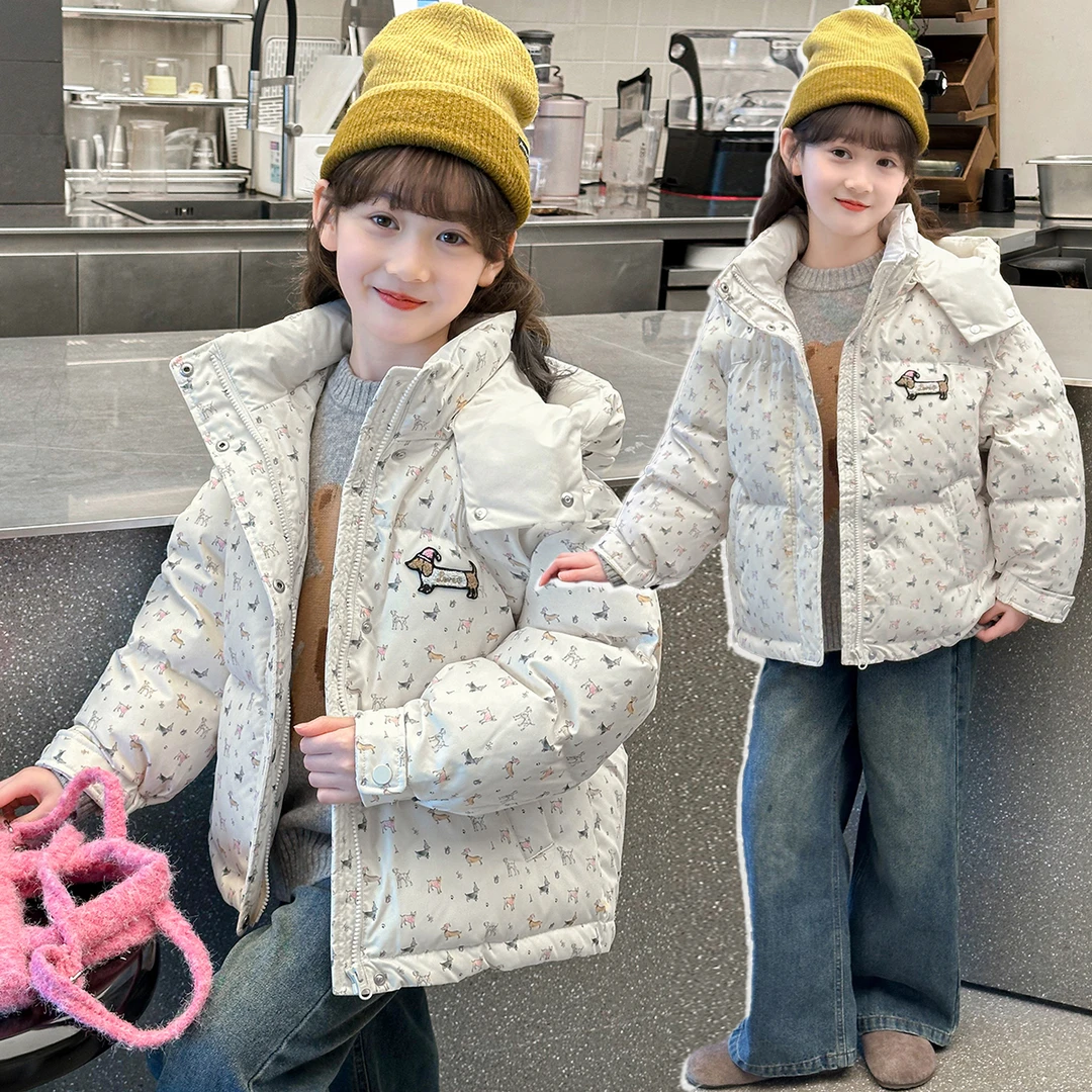 2025女童秋冬新款保暖休闲棉服冬装中大童可爱卡通腊肠狗休闲外套