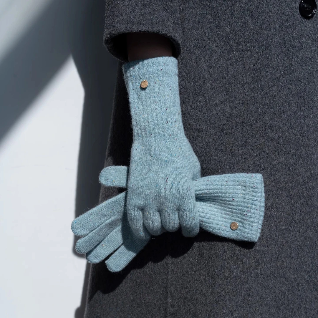 疯帽子 纯羊毛针织分指手套 韩系甜美混色保暖护腕可触屏2025秋冬
