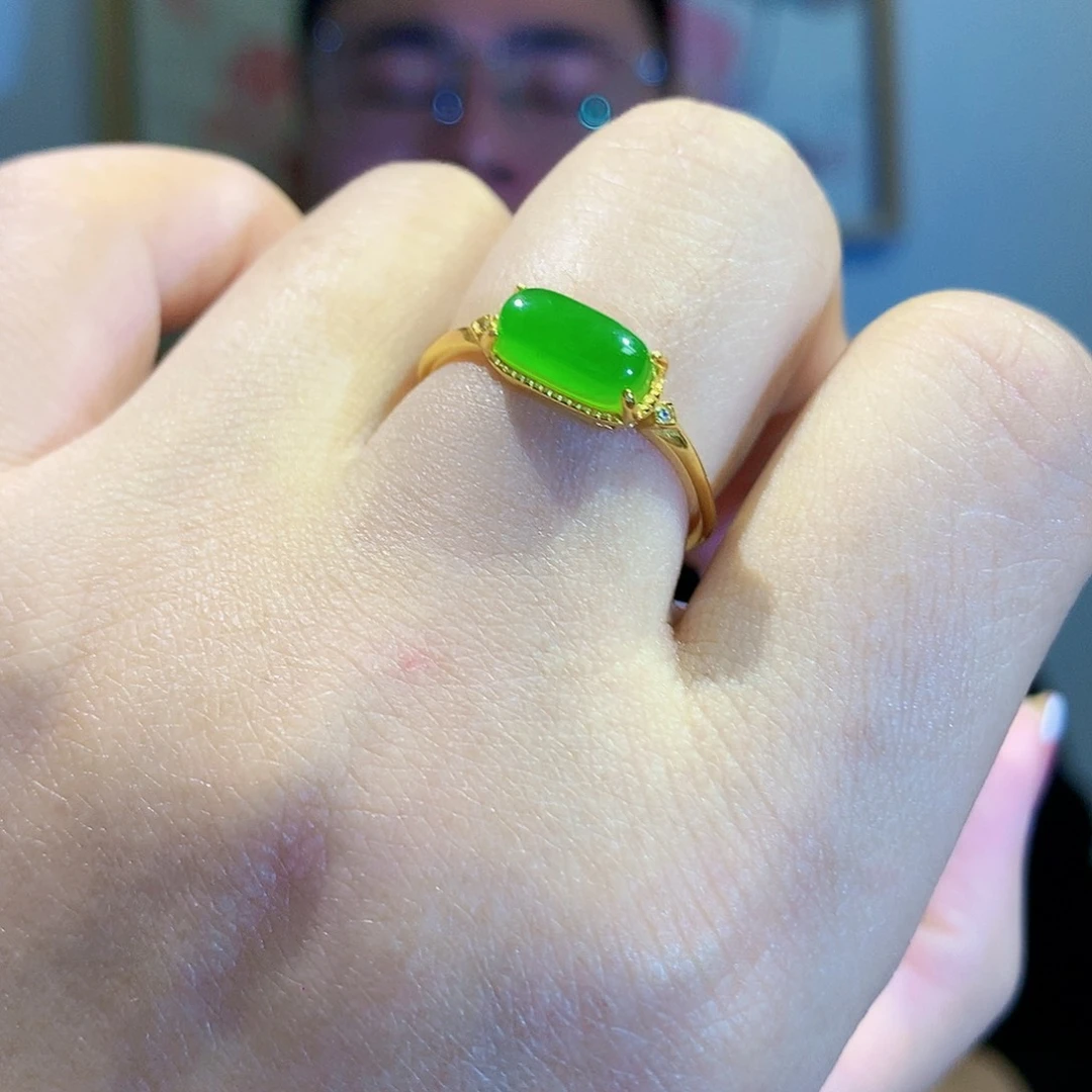 和田玉（碧玉）戒指银S925镀金镶嵌