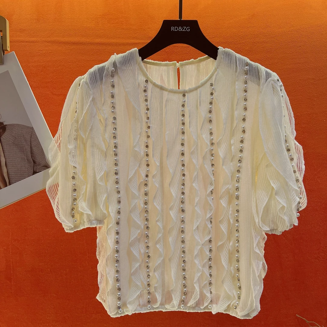 衬衣上衣蕾丝时尚夏季镂空小衫泡泡袖