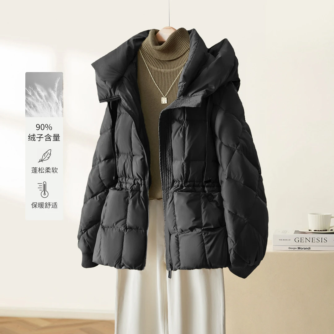 IHIMI/海谧【气质连帽羽绒服】2025冬季女士连帽收腰保暖百搭羽绒服