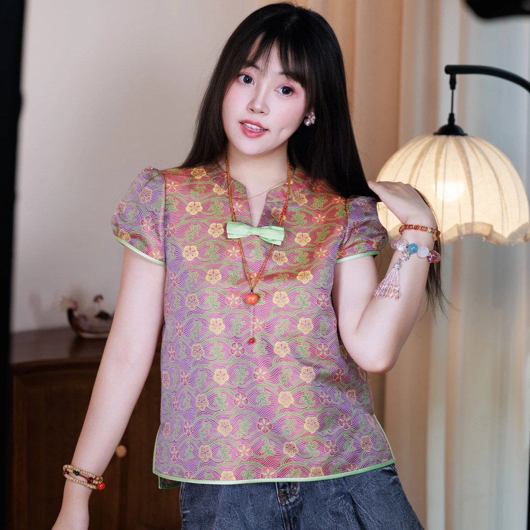 【锦说欢喜】‘流水梅花纹‘张和才蜀锦新中式非遗蜀锦短袖