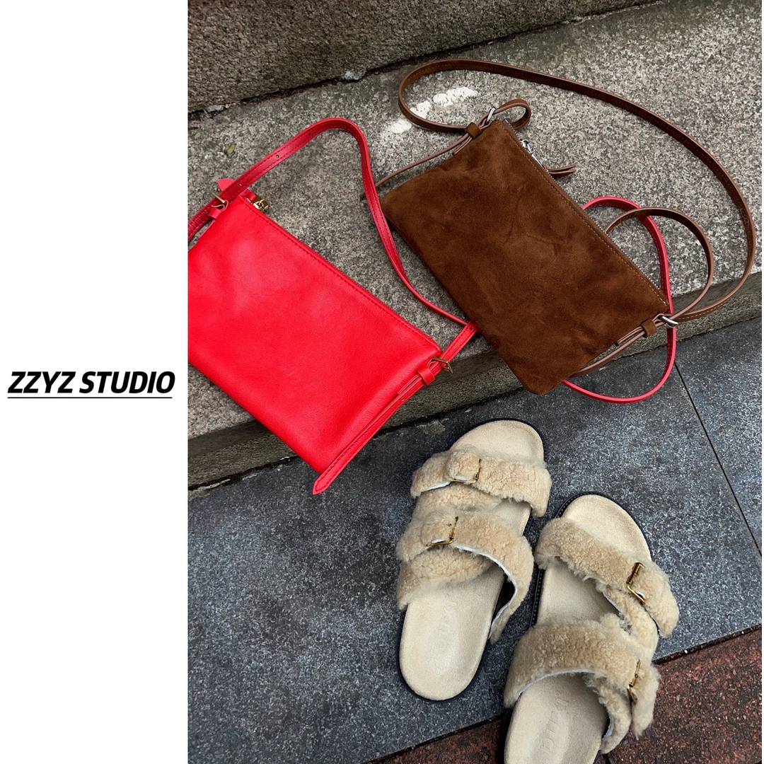 【ZZYZ】ins风小众设计感复古简约绒面个性手提斜挎包