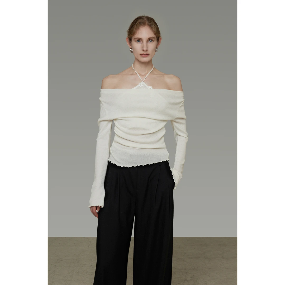 09.08上新【褶皱堆褶设计 松弛慵懒感】一字领针织衫UD25S058