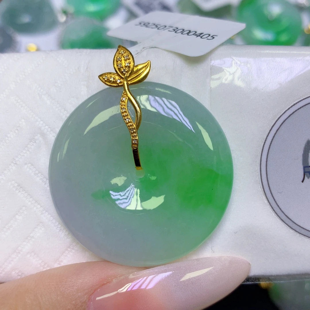 翡翠18K金镶嵌颈饰天然缅甸翡翠a货百元以上9元证书费自理