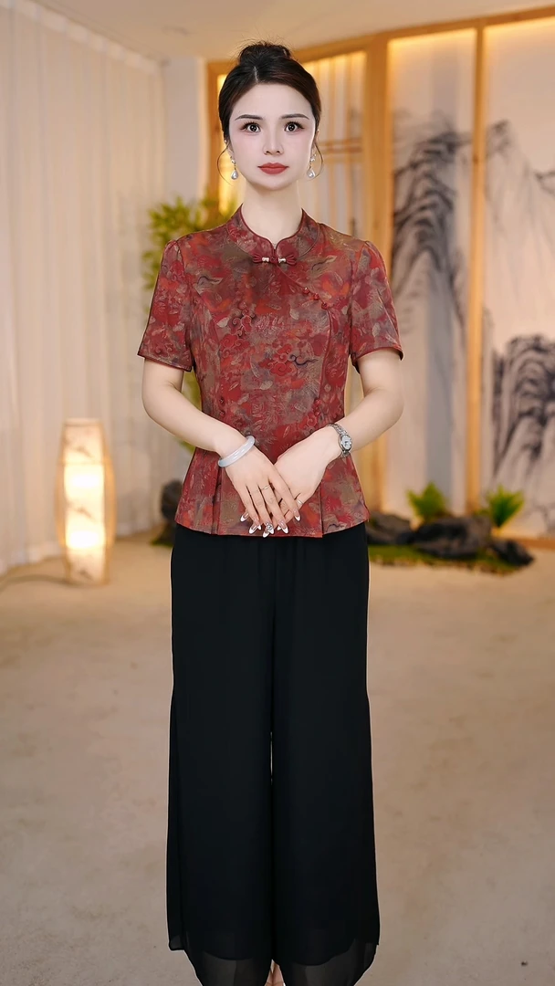 【给妈妈的礼物】2025新款两件套新中式中长款妈妈装套装ZRF-25974