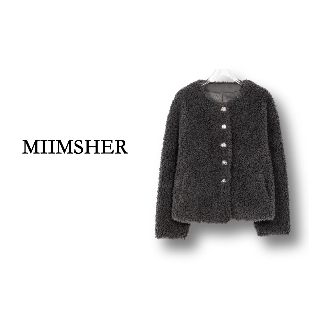 冬日暖羊 100%纯羊毛麂皮绒单排扣女冬季新款时尚圆领外套WN797