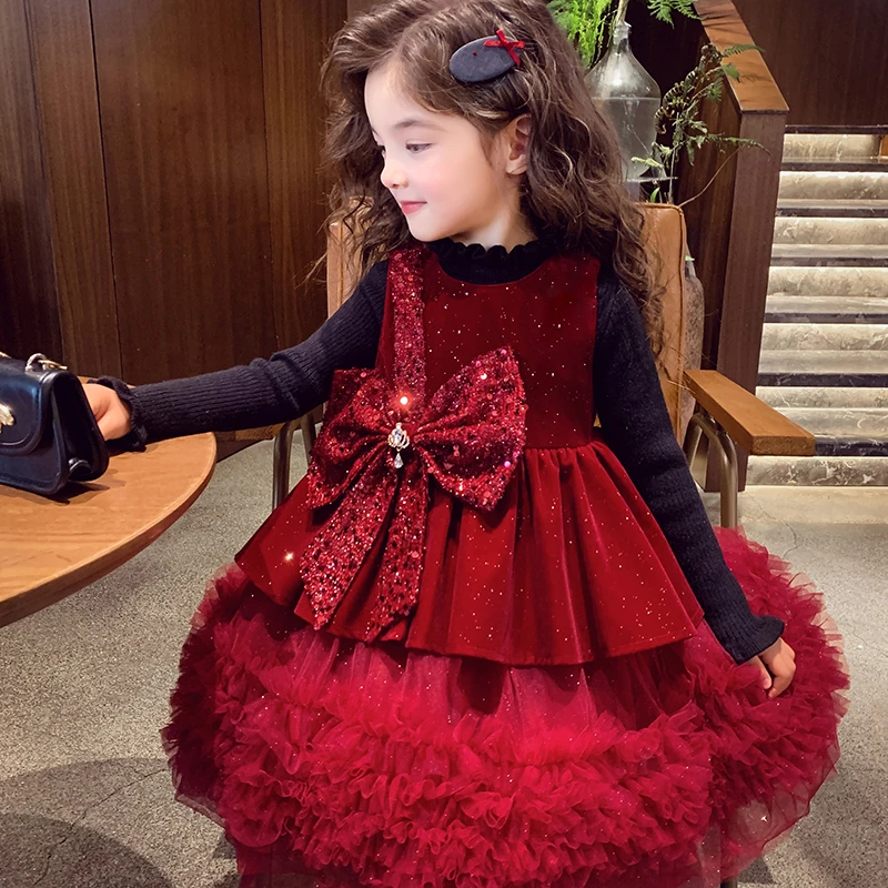 米米哈罗女童冬装洋气礼服裙背心裙套装 C240402  D240337