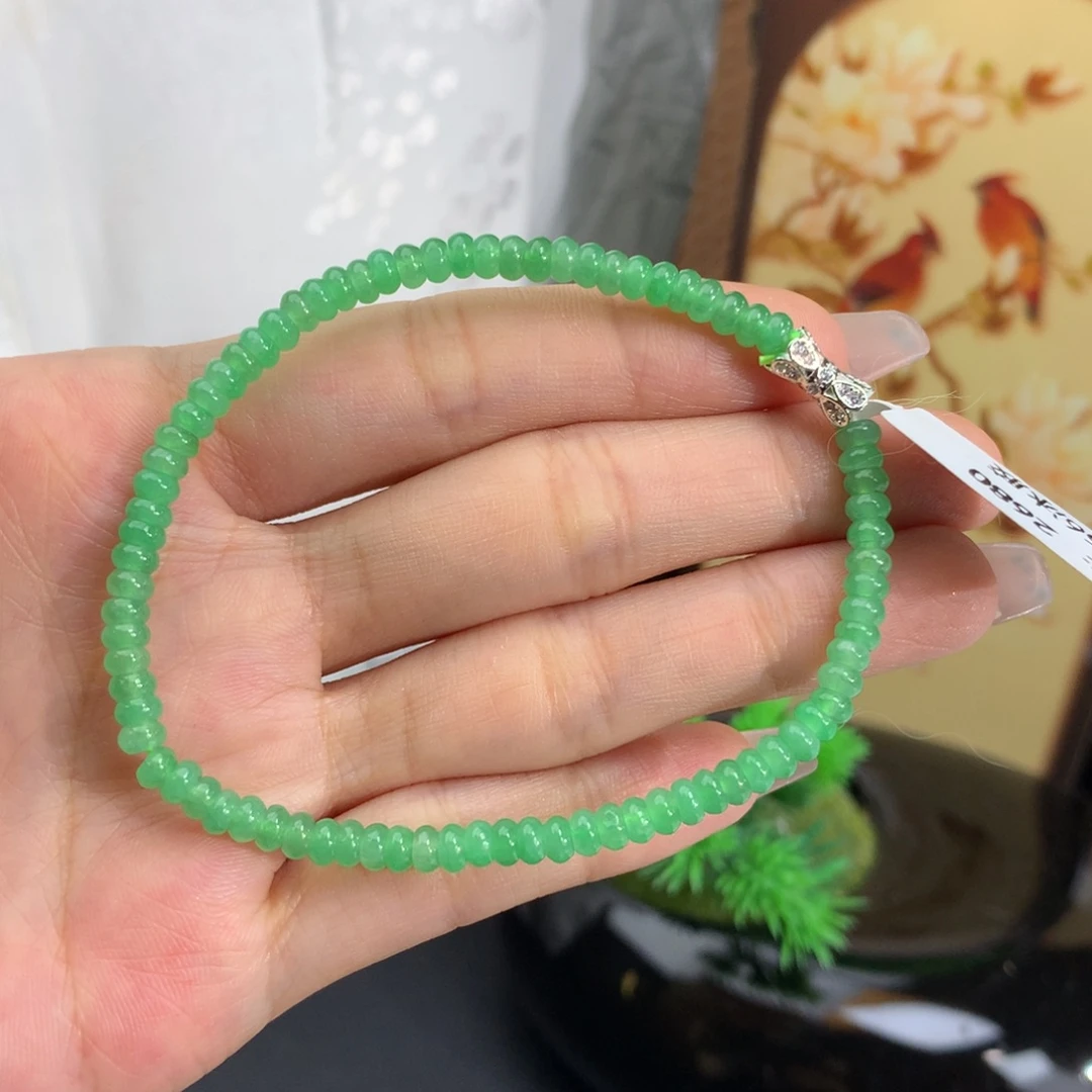 未镶嵌手串翡翠卡4冰胶阳绿算盘手串