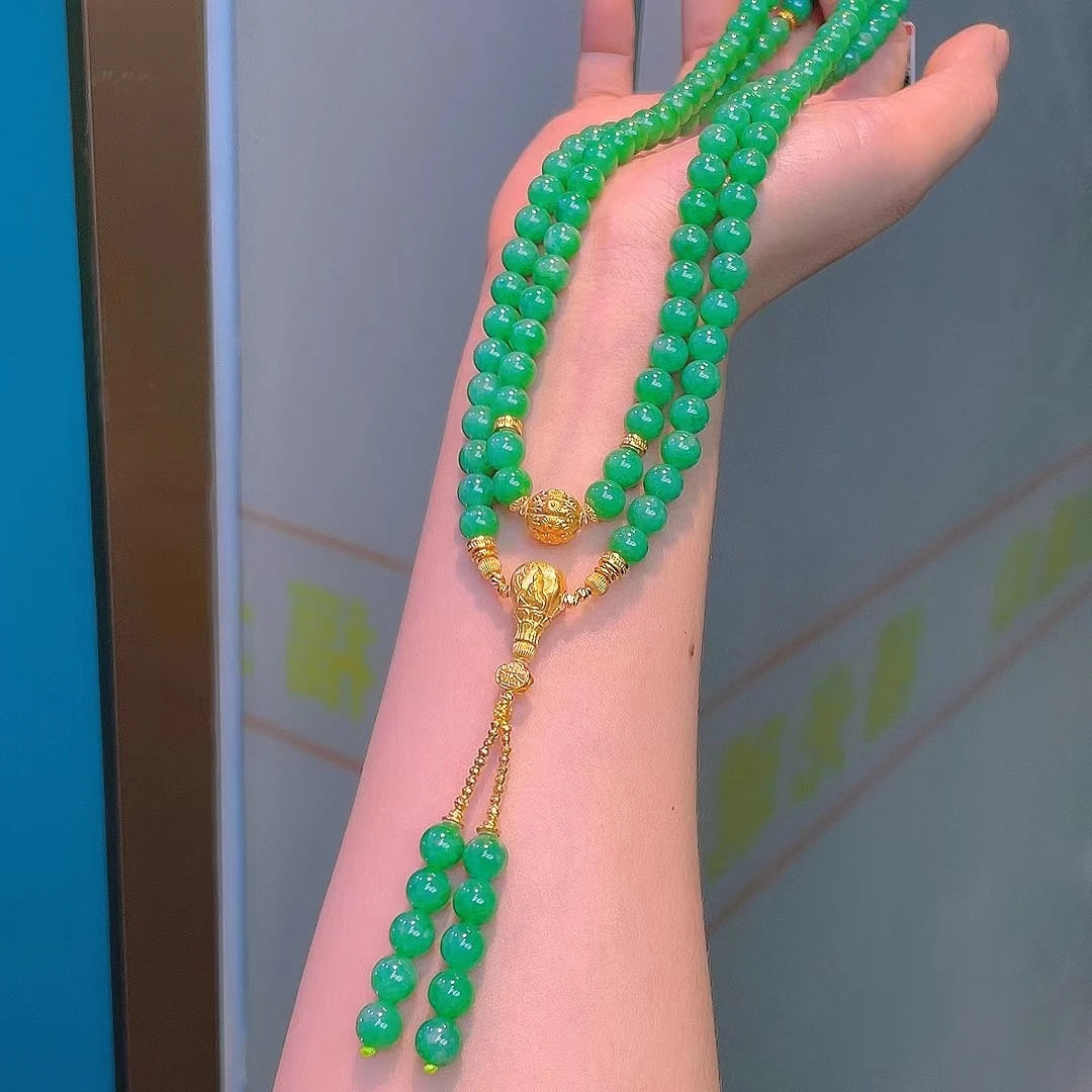 桃总亲定！高货翡翠满绿108颗项链！戴上即是女王  缅甸a货圆珠项链