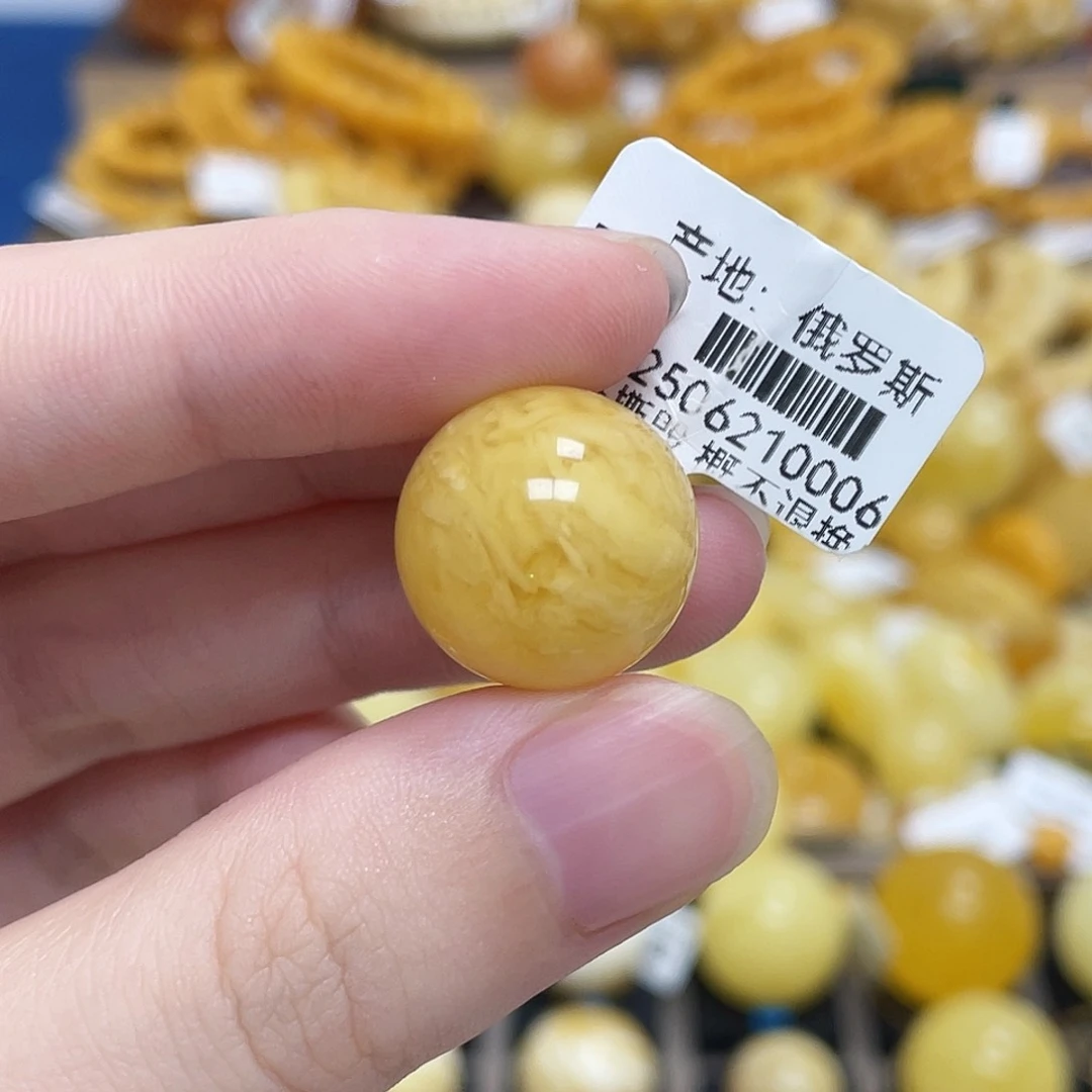 蜜蜡未镶嵌珠宝奇石圆珠满蜡虎皮妖花沁色线17.3m m