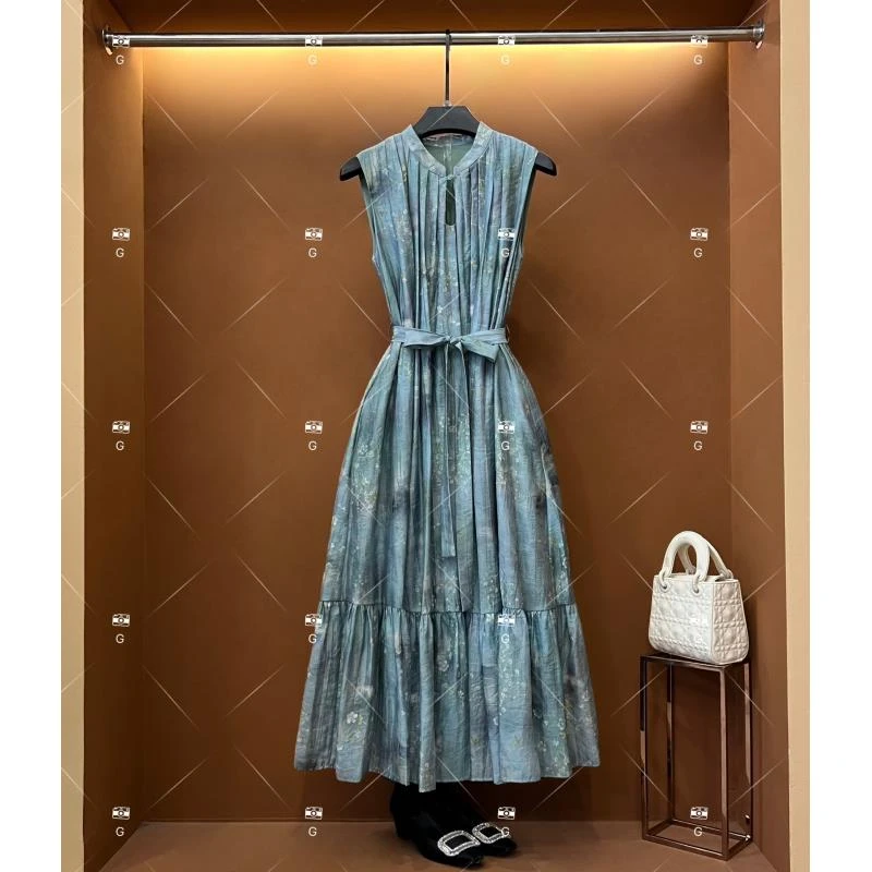 【秀秀】夏季新款复古时尚百搭印花无袖连衣裙 H-512